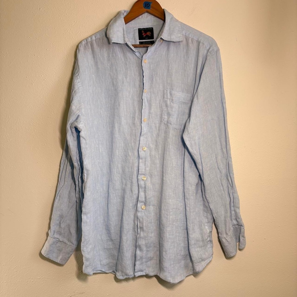 Forsyth of Canada Mens Size LG 100% Linen Button Up Long Sleeve Blue